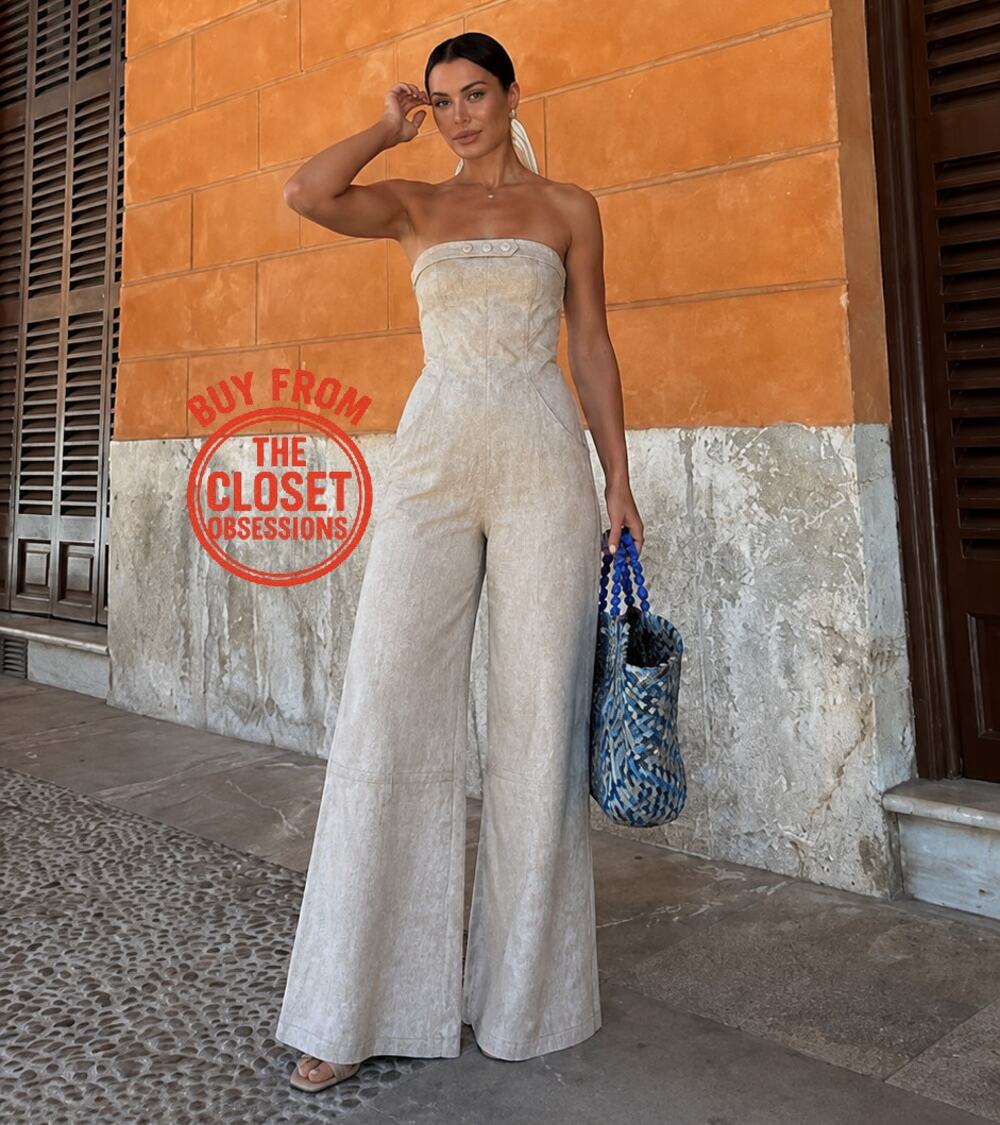 Zara Linen Blend Strapless Wide Leg Jumpsuit NWT Palazzo Resort Vacation Outfit